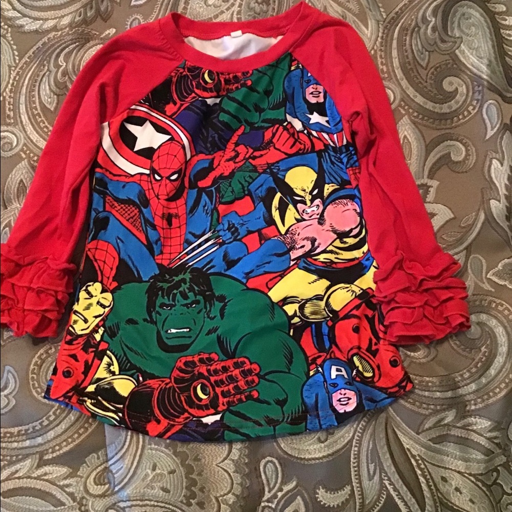 Superheroes Shirt with Ruffle sleeve 3T